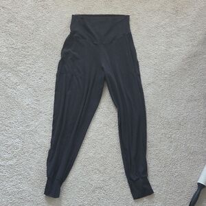aerie Black High-Rise Track Joggers with Cuffed Ankles